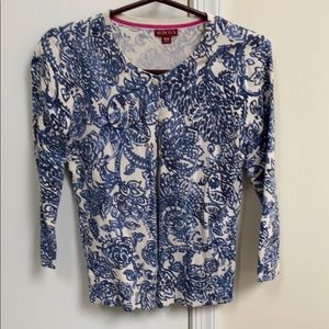 Merona blue and cream 3/4 sleeve cardigan